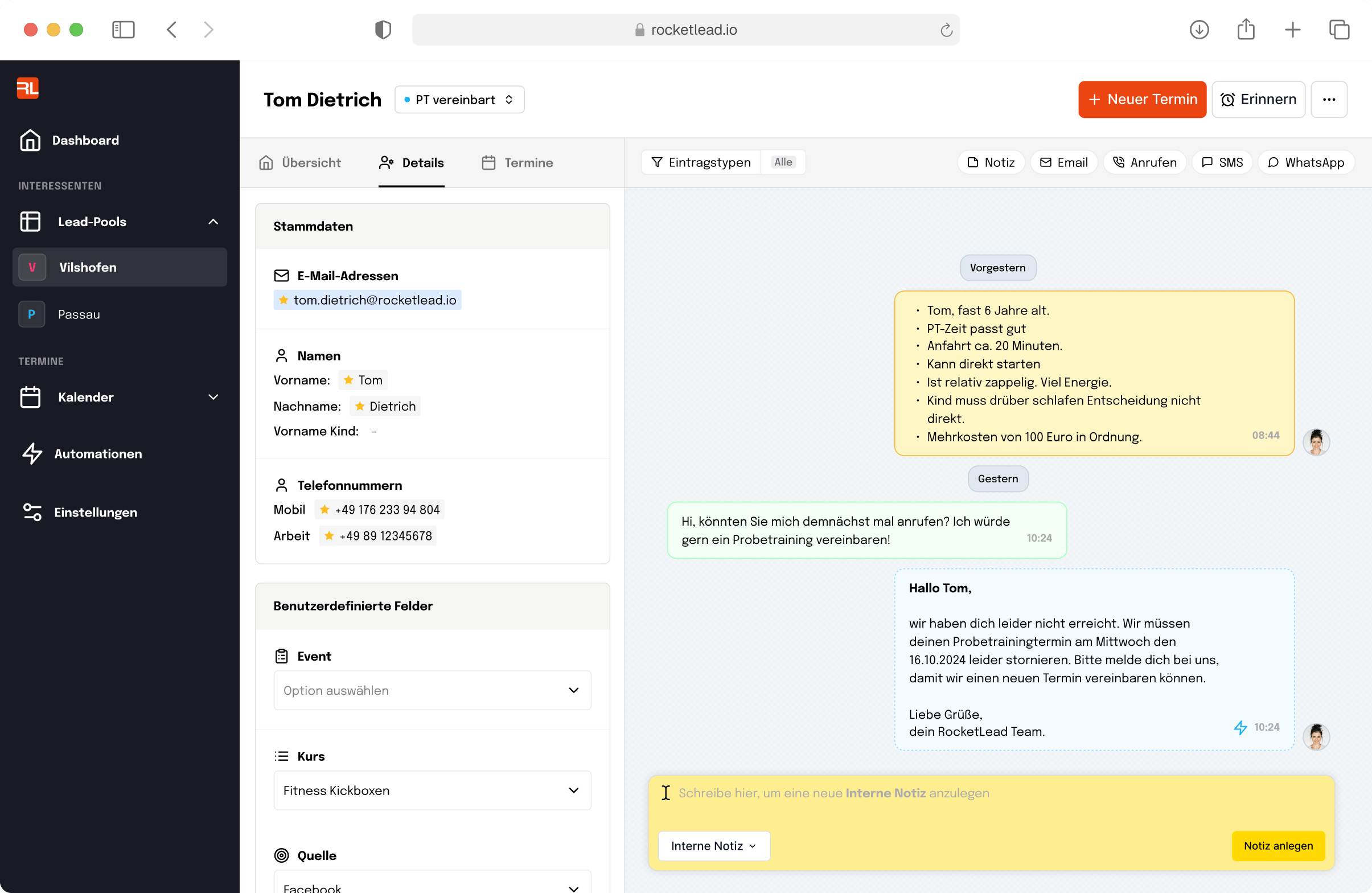 Einzelansicht eines Interessenten